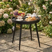 Outsunny 19.5" Round Patio Table, Small Outdoor Patio Coffee Side End Table with Plastic Tray-Style Top, Metal Legs, Black(m-10)
