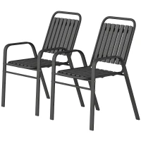Outsunny Stackable Outdoor Dining Chairs Set of 2, for Patio, Balcony, Deck, Garden, Black(m-2)