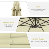 Outsunny 10' Deluxe Patio Umbrella, Outdoor Market Parasol, Banana Hanging Offset Sunshade with Crank, Cross Base, Beige(m-6)