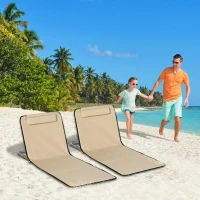 Outsunny 2 Pieces Beach Lounge Chair, Outdoor Folding Chaise Lounge Set w/ Pillow for Sunbath, Snap, Beige(m-8)
