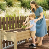 Outsunny 2 Tiers Wood Plant Raised Bed Flower Vegetable Herb Grow Box Stand Garden  Step Planter Stand Free Combination Natural(m-10)