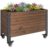 Outsunny Raised Garden Bed with Wheels & Drainage Holes, Outdoor Planter Box with Liner for Patio Balcony(m-11)