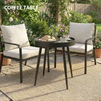 Outsunny 19.5" Round Patio Table, Small Outdoor Patio Coffee Side End Table with Plastic Tray-Style Top, Metal Legs, Black(m-9)