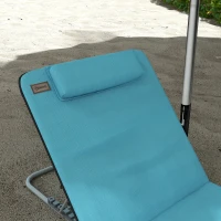 Outsunny 2 Pieces Beach Lounge Chair, Outdoor Folding Chaise Lounge Set w/ Pillow for Sunbath, Snap, Blue(m-9)