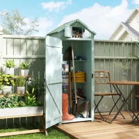 Outsunny 30" x 21" x 71" Garden Storage Shed, Outdoor Tool Utility Storage House  with 3 Tier Shelves and Roof, Blue(m-1)