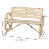 Outsunny 42" Wood Wagon Wheel Bench Garden Loveseat Rustic Seat, Natural Wood(m-3)