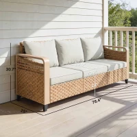 Outsunny Rattan Wicker Sofa 3-Seater Outdoor Patio Sofa with Cushions for Garden Backyard Porch Beige(m-3)