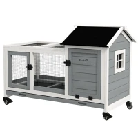 PawHut Rabbit Cage with Wheels, Ramp, Run, Tray for Indoor Outdoor, Suitable for Rabbit, Guinea Pig, Grey(m-2)