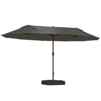 Outsunny 15' Outdoor Patio Umbrella with Twin Canopy Sunshade Steel Table Umbrella with Lift Crank, Cross base, Sandbag, Dark Grey(m-2)