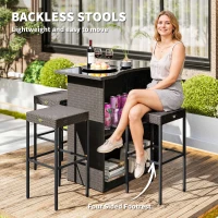 Outsunny 5 Piece Rattan Wicker Bar Set, High Top Outdoor Table and Chairs, Bar Height Patio Set, 2 Shelves & 4 Bar Stools, Brown(m-7)