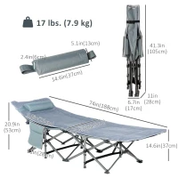 Outsunny Folding Camping Cot with Mat & Pillow, Double Layer Oxford Heavy Duty Sleeping Cot with Carry Bag Dark Grey(m-3)