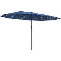 Outsunny Garden Parasol, Double-Sided Sun Umbrella with LED Solar Lights, Patio Parasol for Outdoor, Blue(m-11)
