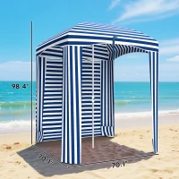 Outsunny 5.8' x 5.8' Cabana Umbrella with Walls, Vents, Ruffles, Carry Bag, Beach Umbrella, Blue White Stripe(m-3)