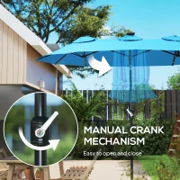 Outsunny Double-sided Patio Umbrella, 9.7' Outdoor Umbrella with Tilt and Crank, LED Solar Light and 12 Ribs, Light Blue(m-6)