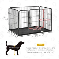 PawHut 4 Panels Dog Playpen, Heavy Duty Dog Fence, 28" H Portable Pet Playpen with Door Double Locking Latches, Tray, Grey(m-3)
