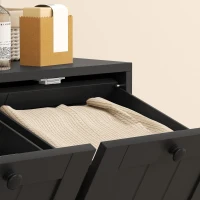 kleankin Tilt-Out Laundry Storage Cabinet, Modern Laundry Hamper with 2 Compartments for Bathroom Washroom, Black(m-10)