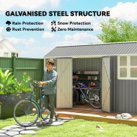 Outsunny 12' x 5.5' Metal Garden Storage Shed, Outdoor Tool Storage House with Lockable Door, Vents, Sloped Roof, Light Grey(m-4)