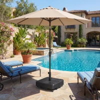 Outsunny Patio Umbrella Base with Wheels Fillable Outdoor Umbrella Stand for 1.5"/1.9" Poles Black(m-10)