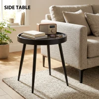 Outsunny 19.5" Round Patio Table, Small Outdoor Patio Coffee Side End Table with Plastic Tray-Style Top, Metal Legs, Black(m-7)