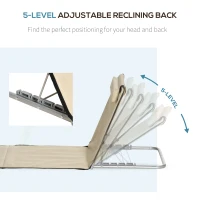 Outsunny 2 Pieces Beach Lounge Chair, Outdoor Folding Chaise Lounge Set w/ Pillow for Sunbath, Snap, Beige(m-6)