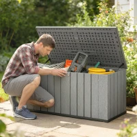Outsunny Outdoor Storage Box Large Capacity Deck Box with Lockable Lid Gas Struts for Patio Garden 125.5 gal Grey(m-1)