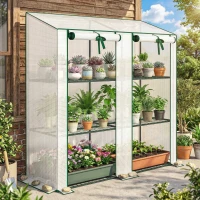 Outsunny Portable Mini Greenhouse Green House with 3 Tier Shelves, Reinforced PE Cover, Roll-up Doors, 56.3"x18.1"x59.4", White(m-9)