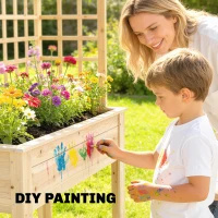 Outsunny Wooden Raised Garden Bed with 3 Trellises, Outdoor Raised Planter with Drainage Holes(m-9)