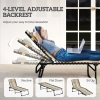 Outsunny Outdoor Folding Lounge Chair, 4-Level Adjustable Chaise Lounge with Headrest, Tanning Chair Beach Bed, Reclining Lounger Cot for Camping, Hiking, Backyard, Multicoloured(m-4)