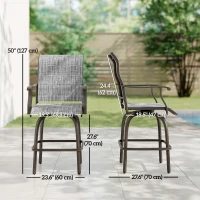 Outsunny Outdoor Bar Stools Set of 2, Swivel Bar Height Chairs with High Back, Curved Armrests and Steel Frame, Mixed Grey(m-3)