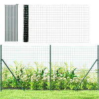 Outsunny Garden Fence Barrier, Welded Fence Roll, Includes Posts & Support Braces, Green Plastic-Coated Steel(m-11)