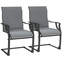 Outsunny C Spring Motion Patio Chairs Set of 2 with Curved High Backrest, Armrest, All Weather Breathable Fabric, Metal Frame(m-11)