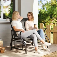 Outsunny Garden Double Gliding Chair, Patio Glider Armchair for Outdoor, Backyard Mesh Seat and Backrest, Steel Frame Black(m-10)