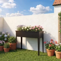 Outsunny Raised Planter with Reinforced Corners, Metal Raised Garden Bed on Legs with Drainage Hole, Black(m-8)