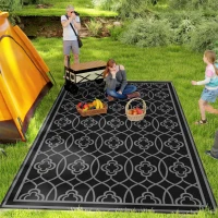Outsunny 9' x 18' Outdoor RV Rug, Reversible Patio Floor Mat with Carry Bag, Lantern, Black and Grey(m-1)