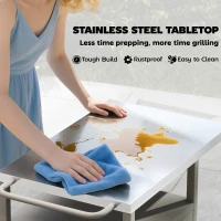 Outsunny Outdoor Grill Cart with Steel top, Pizza Oven Stand with Cabinet, Spice Rack, Towel Holder, Bottle Opener, Brown(m-4)