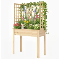 Outsunny Wooden Raised Garden Bed with 3 Trellises, Outdoor Raised Planter with Drainage Holes(m-2)