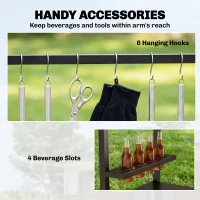 Outsunny Outdoor Grill Cart, 2-Tier Pizza Oven Stand, BBQ Stand with Beverage Holder, Hooks, Wheels, Black and Brown(m-6)