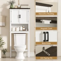 HOMCOM Over The Toilet Storage, Bathroom Cabinet Over Toilet with Open Shelf and Adjustable Bottom Bar, White(m-7)
