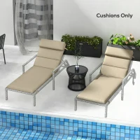 Outsunny Patio Chaise Lounge Chair Cushions Replacement Sun Lounger Pads with Headrest and Ties, Set of 2, Beige(m-7)