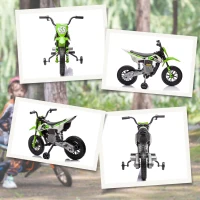 Qaba 12V Kids Dirt Bike, Electric Motorcycle with Twist Grip Throttle, Training Wheels, Rear Suspension & Music, Green(m-10)