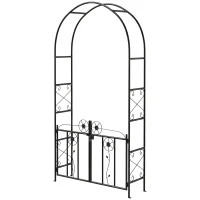 Outsunny 7.4 ft Garden Arch, Outdoor Trellis Arbor with Gate for Climbing Plants, Wedding Arch, Black(m-2)