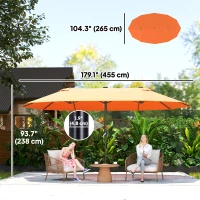 Outsunny 15' Outdoor Patio Umbrella with Twin Canopy Sunshade Steel Table Umbrella with Lift Crank Orange(m-3)