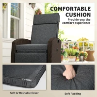 Outsunny Outdoor Recliner Chair with Adjustable Backrest, Cushion, Side Tray, Dark Grey(m-7)