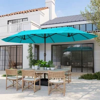 Outsunny 15' Outdoor Patio Umbrella with Twin Canopy Sunshade Steel Table Umbrella w/ Lift Crank, Cross base, Sandbag, Light Blue(m-10)
