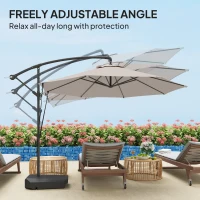 Outsunny 10FT Cantilever Umbrella with Fillable Base, Wind Strap and Cover, Offset Hanging Umbrella with Crank, Cream White(m-7)