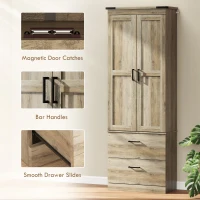 HOMCOM 67" Tall Kitchen Pantry Storage Cabinet, Kitchen Pantry Cabinet with Doors, Drawers and Adjustable Shelves, Light Ivory(m-6)