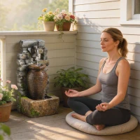 Outsunny Outdoor Water Fountain Adjustable Water Flow Garden Fountain with LED Lights Rustic Urn Design(m-7)