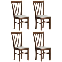 HOMCOM Wooden Dining Chairs Set of 4, Farmhouse Upholstered Kitchen Chairs with Rubber Wood Frame, Dark Brown and Beige(m-2)