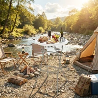 Outsunny 2.6ft Plastic Folding Picnic Table, Camping Table with Anti-Slip Foot Pads, White(m-9)