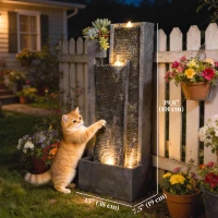 Outsunny Outdoor Water Fountain with LED Lights and Planter, 3-Tier Modern Cascading Waterfall Feature with Pump, Dark Grey(m-3)